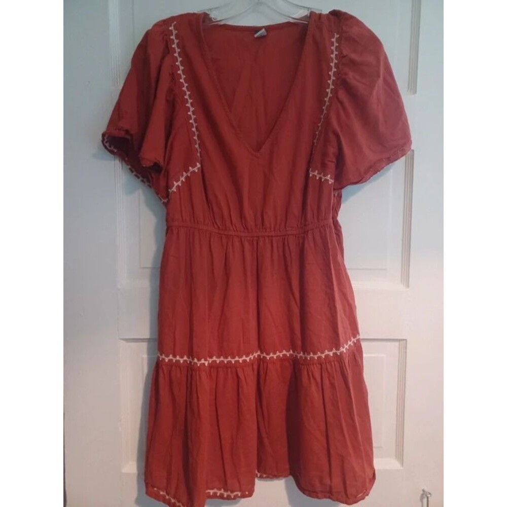 Old Navy embroidered gingerspice knit dress M fall autumn transitional boho